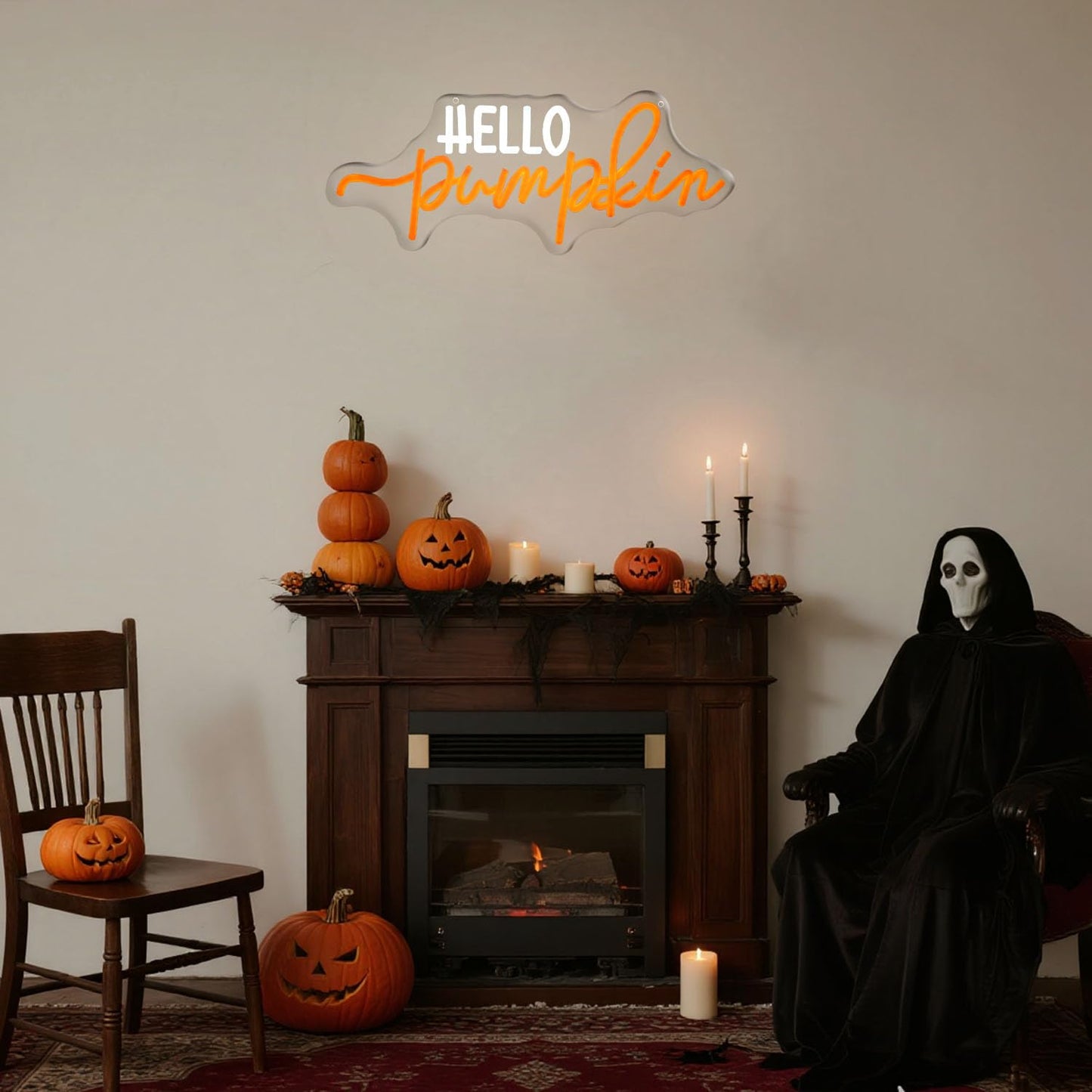 Hello Pumpkin Neon Light Sign Fall Led Wall Decor With Glowing Orange Pumpkin Neon Signs For Autumn Thanksgiving Halloween Or Spooky Party Decoration - Home Bar Caf? Window Light