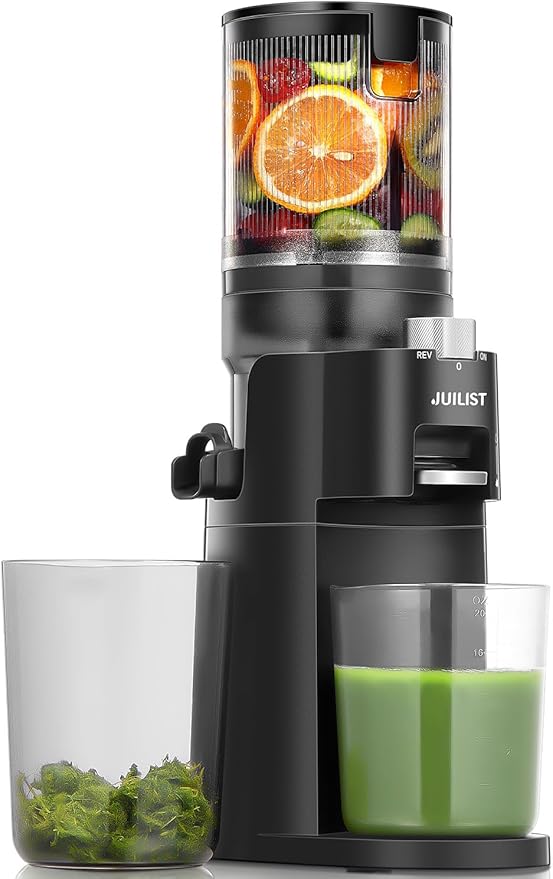 Cold Press Juicer Machines, Masticating Slow Juicer, Quiet, Whole Fruit/Vegetable Juicer with High Yield, Easy to Clean, BPA Free (Black)