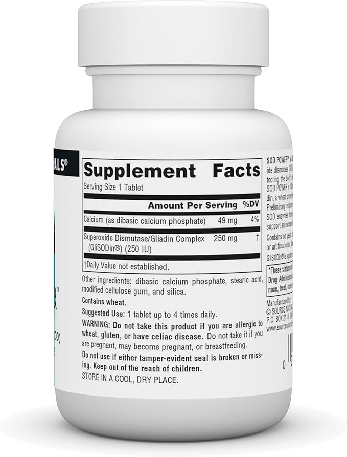 Source Naturals SOD Power As Glisodin, Superoxide Dismutase, Dietary Supplement 250mg - 30 Tablets
