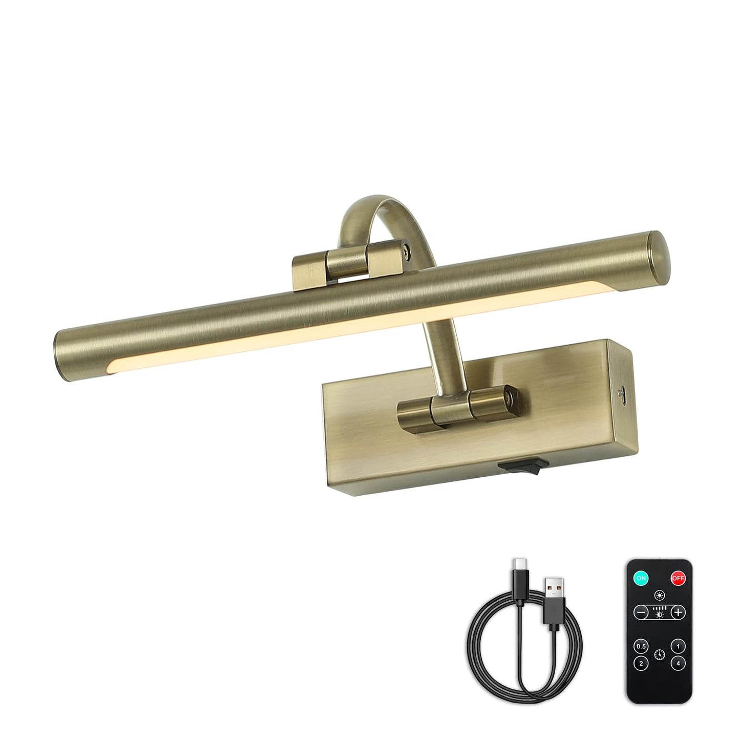 DESOOP Wireless Picture Light, 12 Inch, Rechargeable, Remote, Timer, Antique Bronze, Acrylic, Model 7115