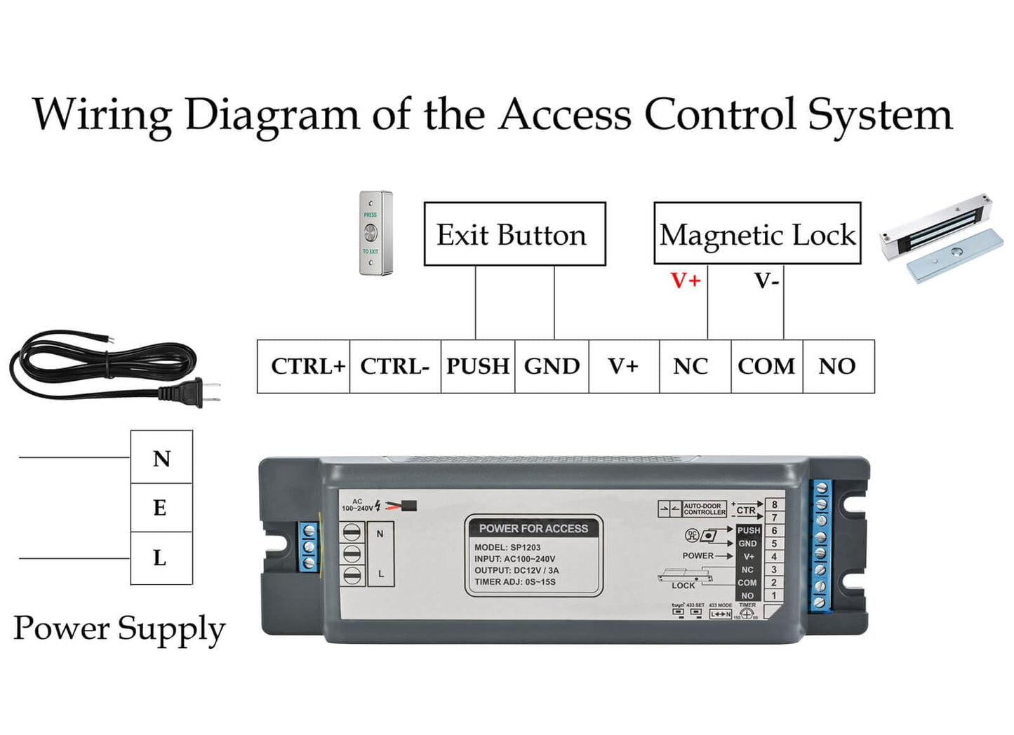 Smart Door Access Control System 600lbs Magnetic Lock Kit with ZL Bracket Tuya App & Remote Control, Stainless Steel Exit Button, Power Supply and Built-in Alarm Beeper