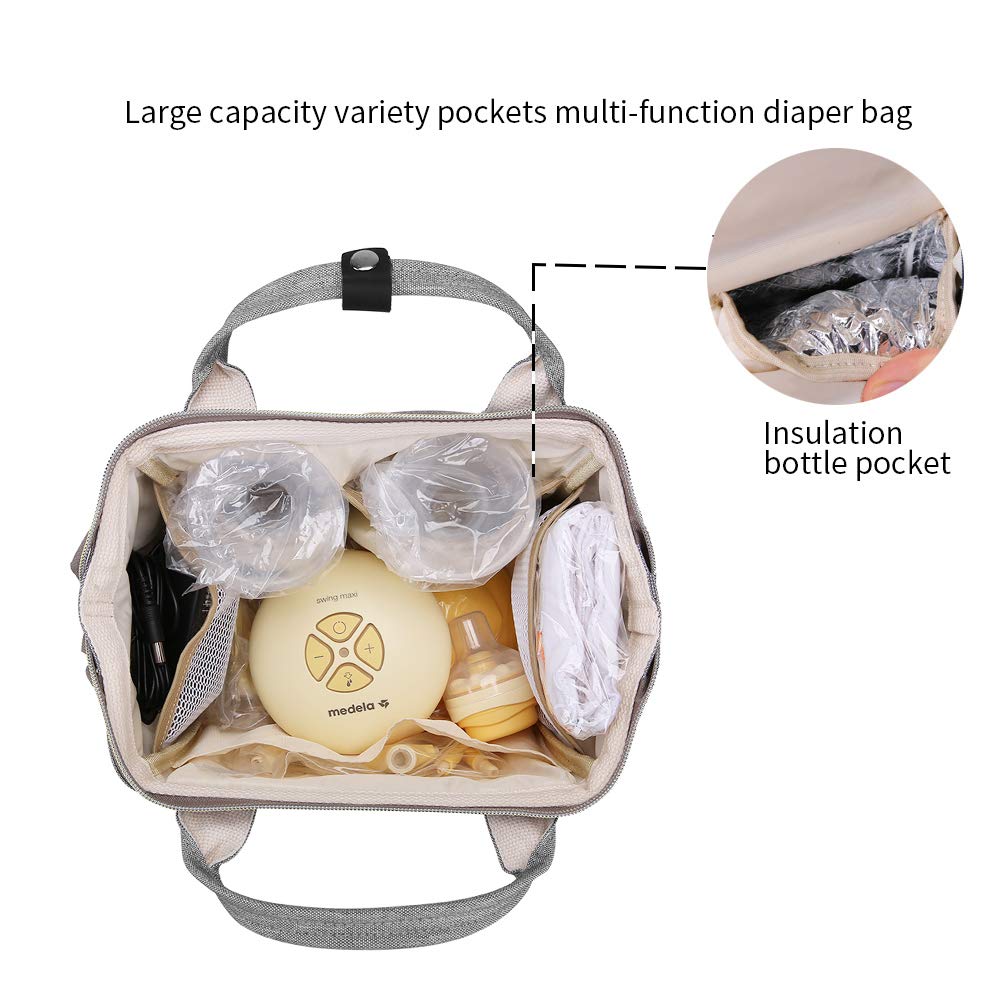 GOGOSO Breast Pump Bag with Cooler Pocket, Mini Pumping Bags for Working Mom Cooler Tote Bag Built-in USB Charging Pot for Phone Mother Diaper Bags -No Include ice Pack,Grey