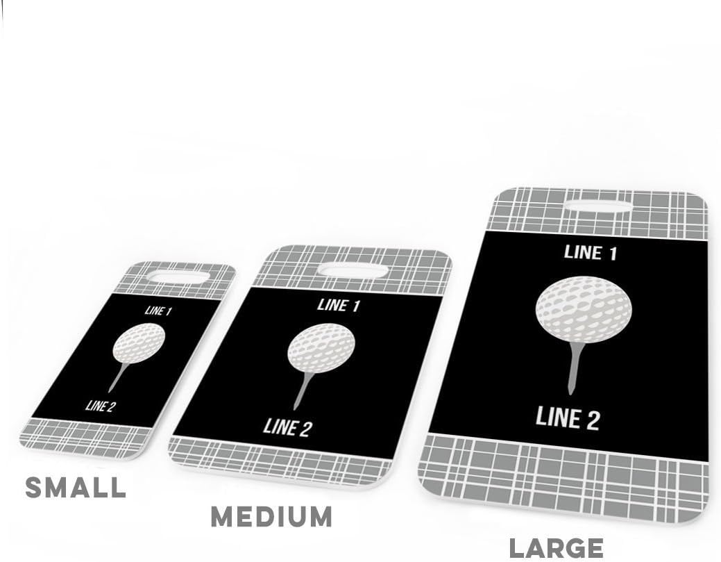 ChalkTalkSPORTS Golf Luggage & Bag Tag | Personalized Team with Golf Ball | Standard Lines on Back | Small | Gray/Black