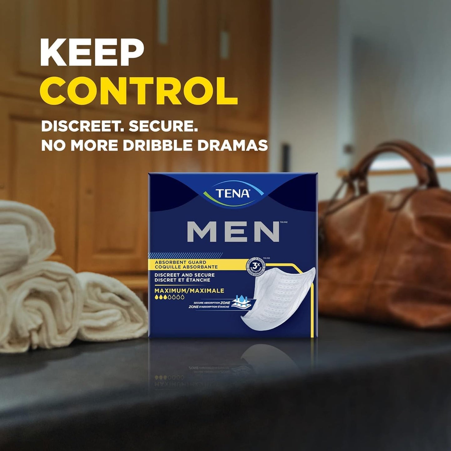 TENA Men Maximum Guard Incontinence Pad for Men, Maximum Absorbency, (60 Total - 3 Packs)