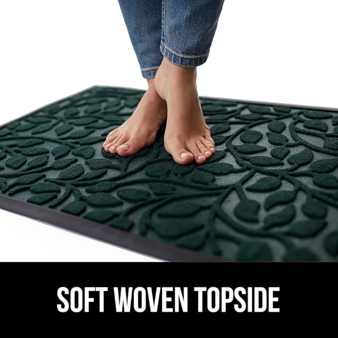 GORILLA GRIP 100% Waterproof All-Season WeatherMax Doormat, Durable Natural Rubber, Stain and Fade Resistant, Low Profile, Indoor Outdoor Door Mats, Easy Clean Entrance Mat, 17x29, Moss Vine Leaves