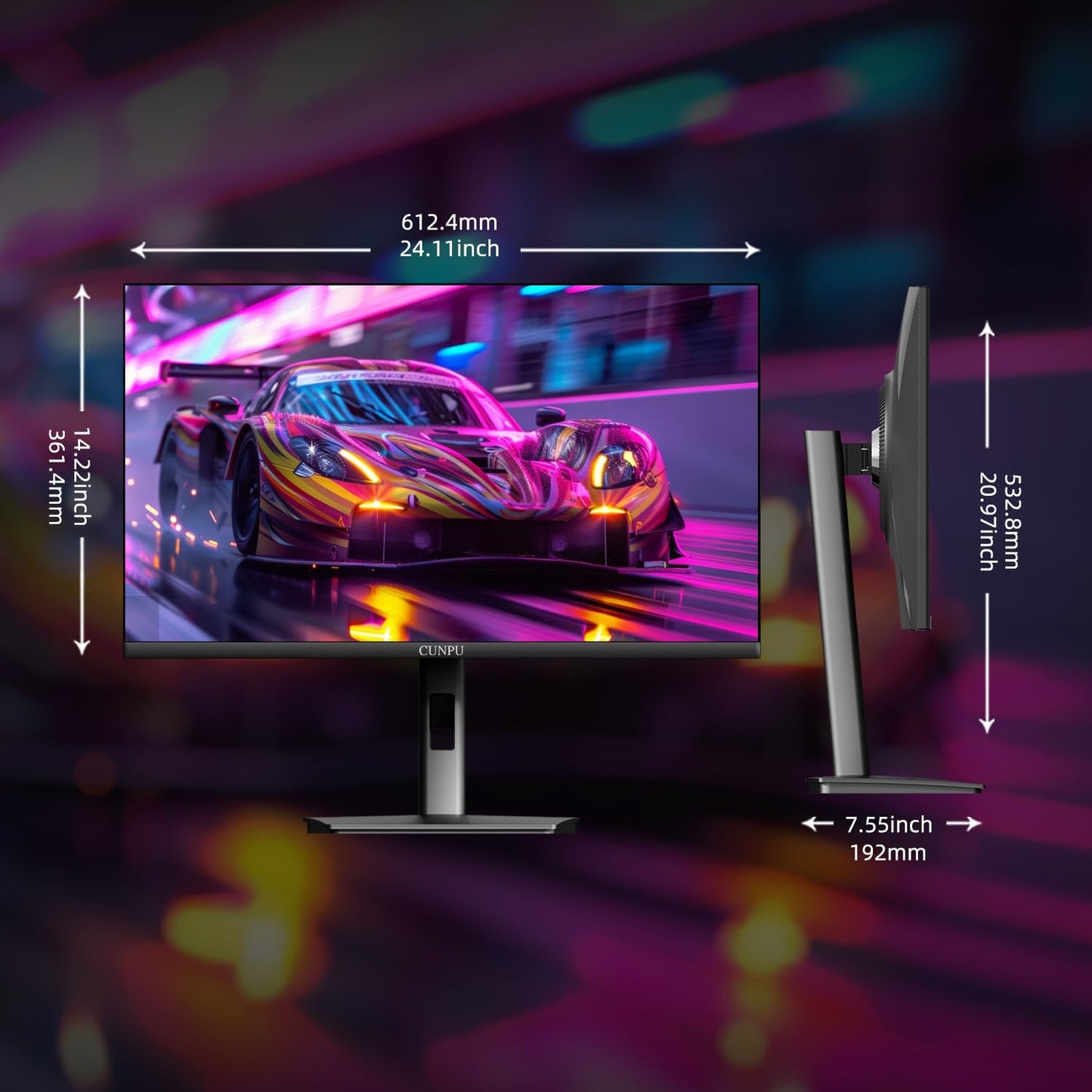 CUNPU 27 Inch QHD 2560 x 1440 Gaming Monitor, 180Hz (Up to 200Hz),1ms GTG, Fast IPS, DCI-P3 93%, High Brightness 450cd/㎡, G-Sync & FreeSync, Tilt Stand, DP/HDMI, 144Hz 2K Monitor