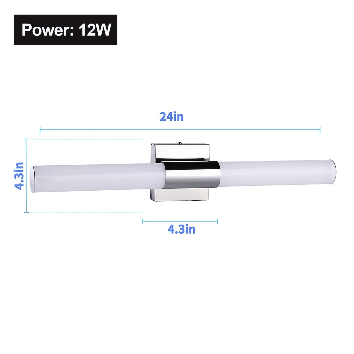 Trlife Led Bathroom Vanity Light 24In, Dimmable 12W Cool White, Stainless Steel, Model Vanityled-60Cm