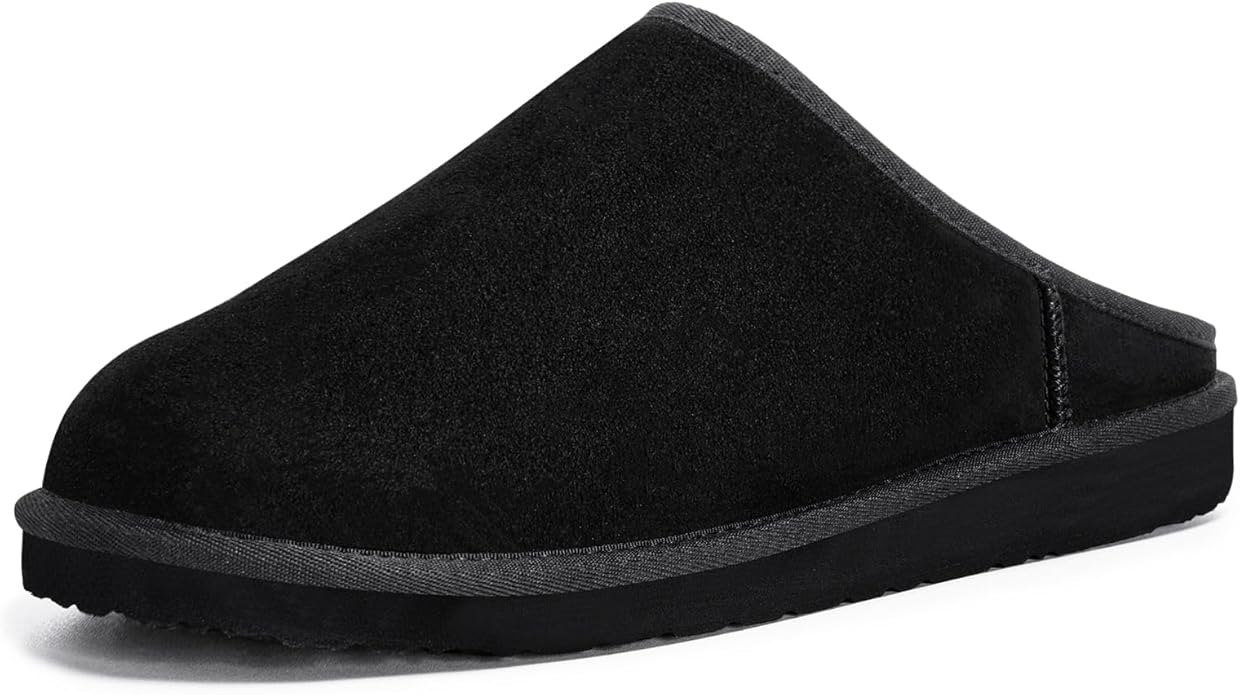 FITORY Men’s Winter Genuine Leather Slippers, Comfy Memory Foam Suede Shoes with Warm Fleece-Lined for Indoor and Outdoor ...