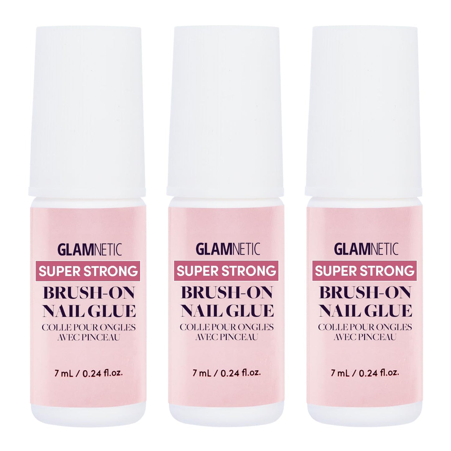 Glamnetic Super Strong Brush On Nail Glue (3 Bottles) | Brush Tip Applicator, Mess Free, Travel Friendly, Vegan | Durable & Long-Lasting | .24 fl. oz.