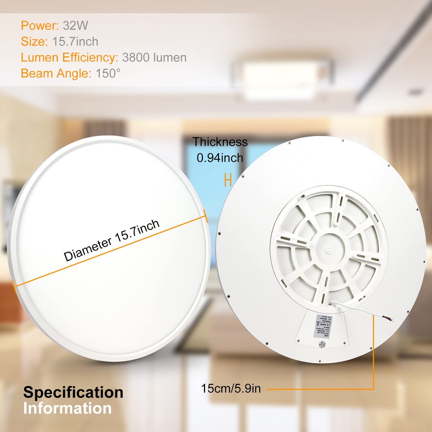 inShareplus LED Ceiling Light 32W Nature White 4000K 15.7inch Flush Mount Fixture Model LV400