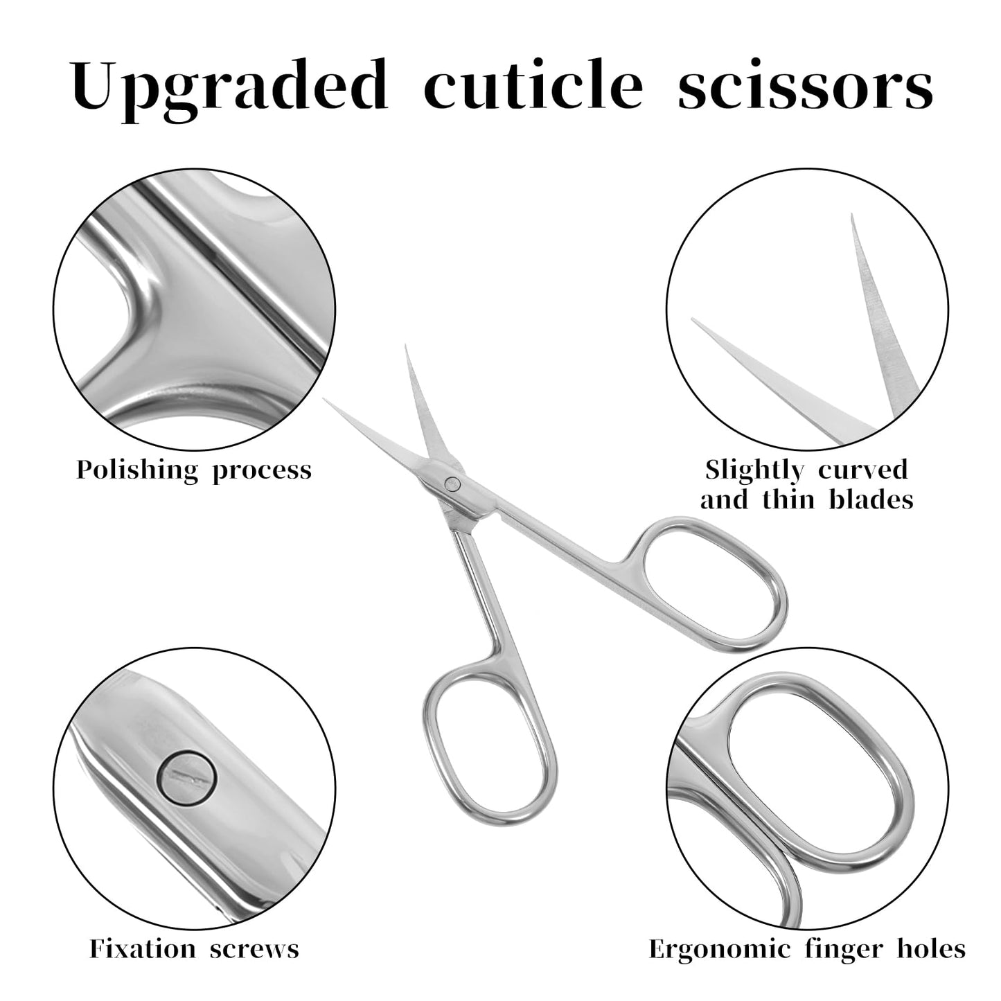 Nail Scissors, 2 Pcs Stainless Steel Eyebrow Scissors for Women Portable Extra Fine Curved Cuticle Scissor Multi-Purpose Manicur