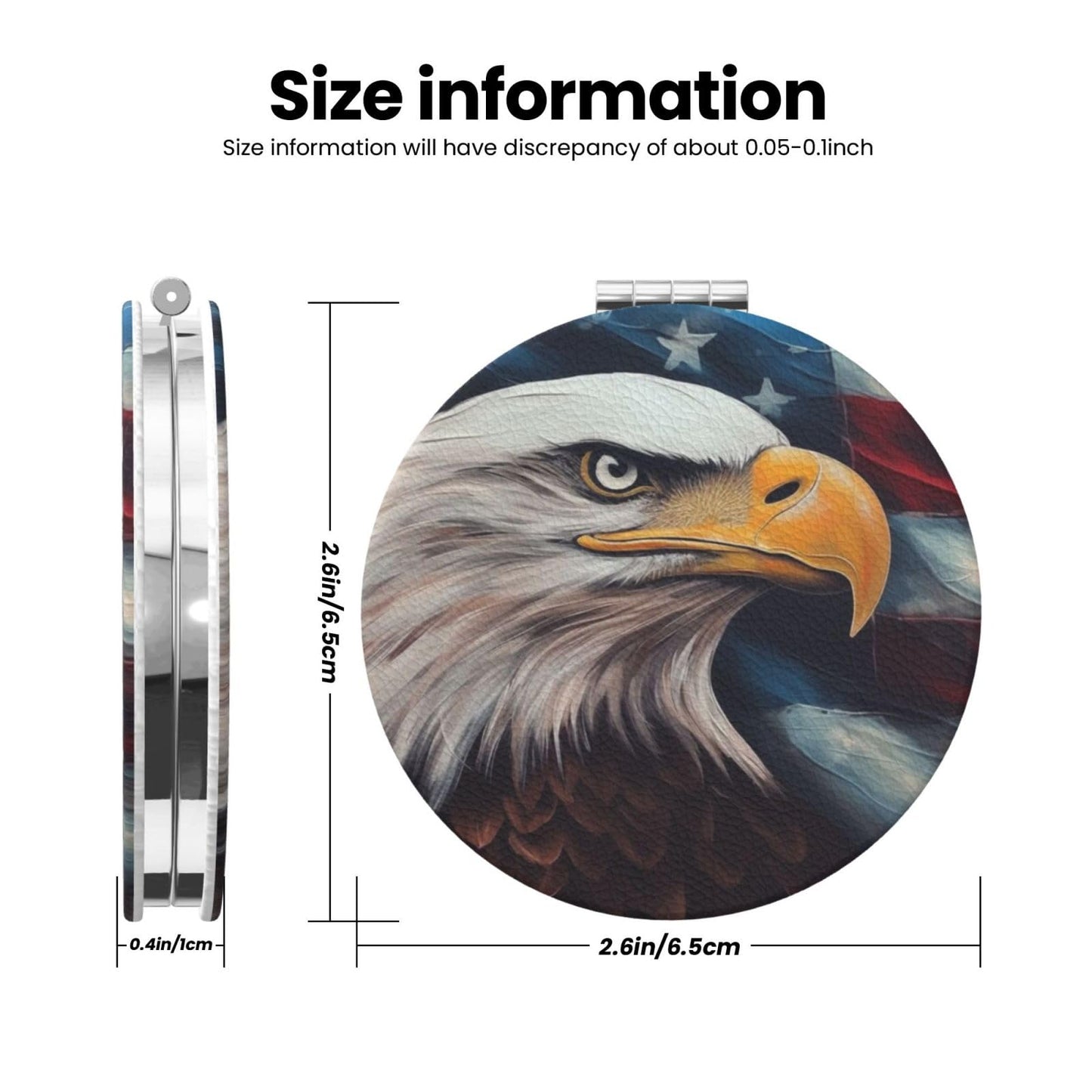 keluki Vintage American Flag and Eagle Painting Print Foldable Travel Pocket Mirror Round PU Leather Portable Mini Makeup Double