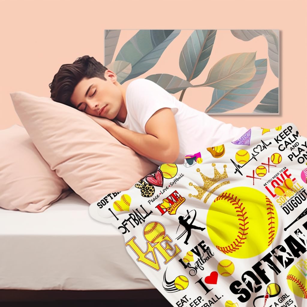 Softball Blanket Soft Cozy Flannel Softballs Throw Blankets Bedding Softball Lovers Merch Gifts for Boys Girls Women Adults Gifts 50"X40"