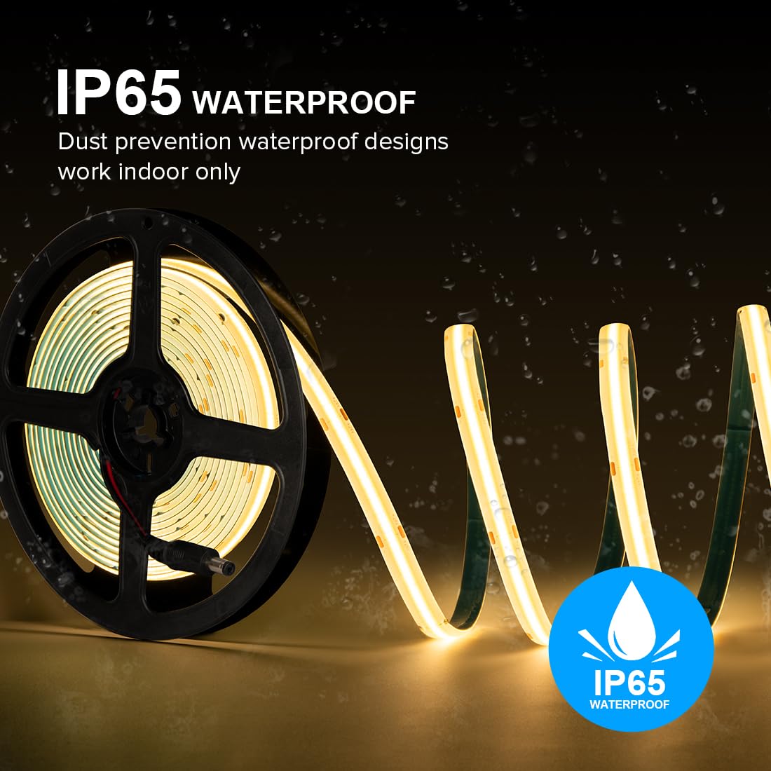 FCOB COB LED Strip Light 16.4FT IP65 Waterproof DC12V 320LEDs/m Warm White 3000K Dimmable Model FCOB5M12V8
