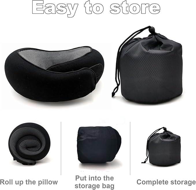 2024 Memory Foam Neck Pillow 360 Degree Neck Support Travel Pillows for Airplanes and Long Flight Travel Neck Pillow (Grey-with Strap)