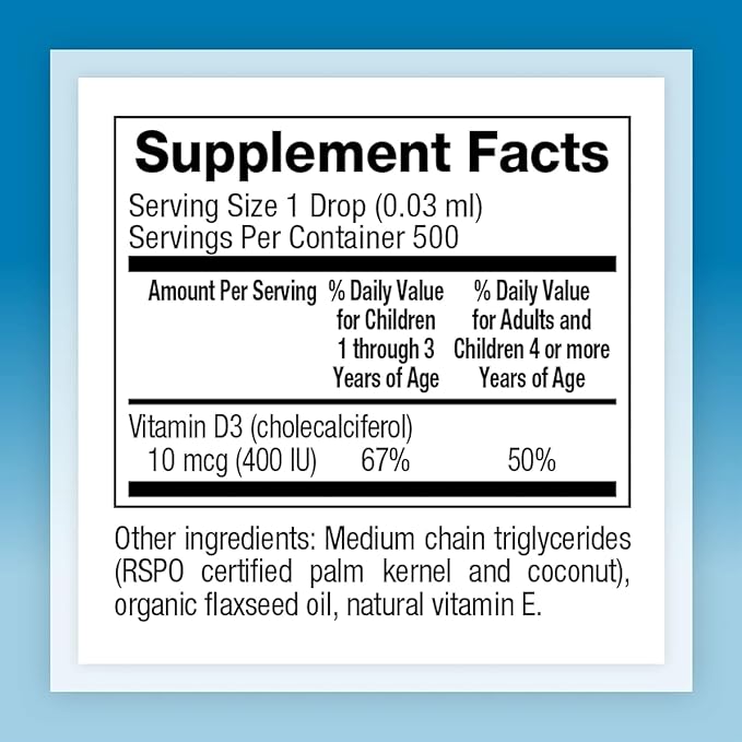 Natural Factors, Vitamin D3 Drops 400 IU (10 mcg) for Kids, Supports Strong Bones and Immune Function, 0.5 fl oz, 0.5 Oz