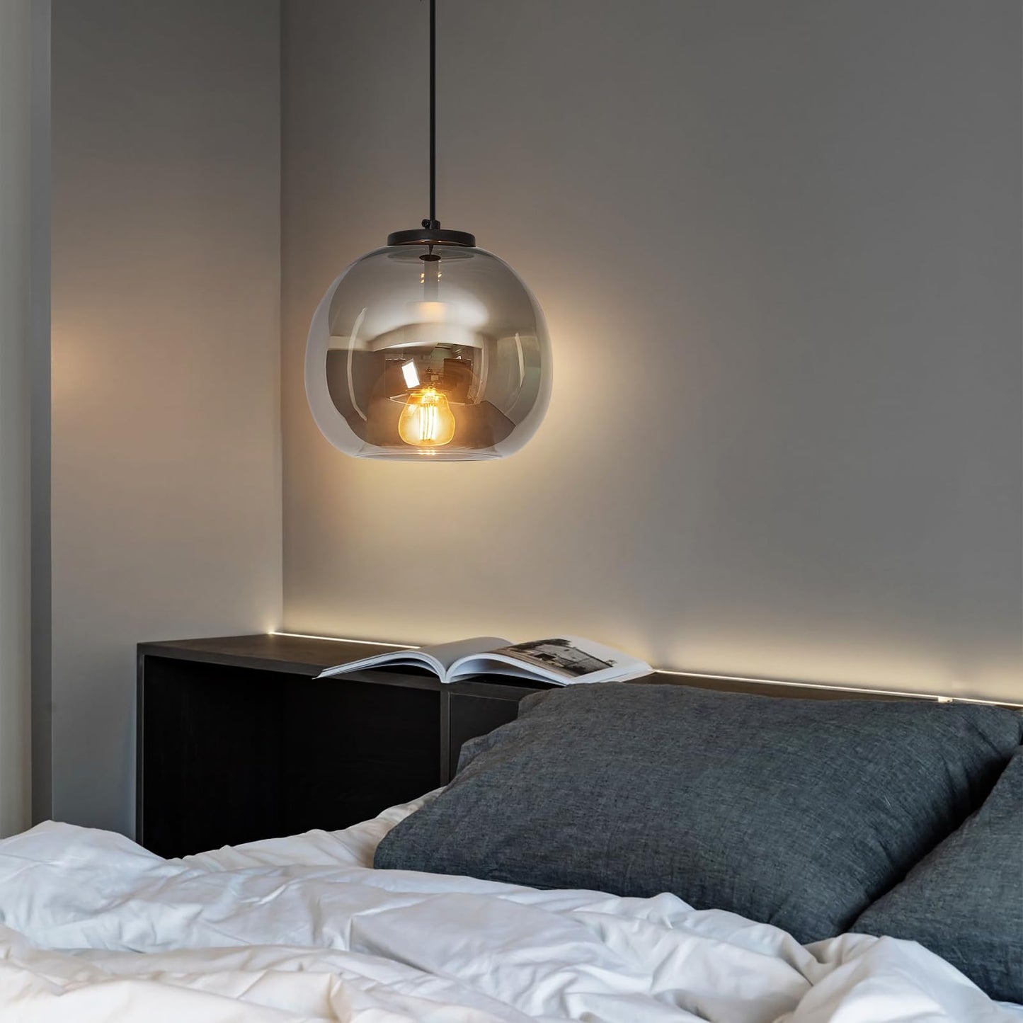 Lbsqj Mirror Smoke Gray Glass Pendant Lights Kitchen Island 2 Pack 7.87 Glass Globe Pendant Light Black Hanging Light Fixture Modern Pendant Lighting For Kitchen Island Bedroom Dining Room