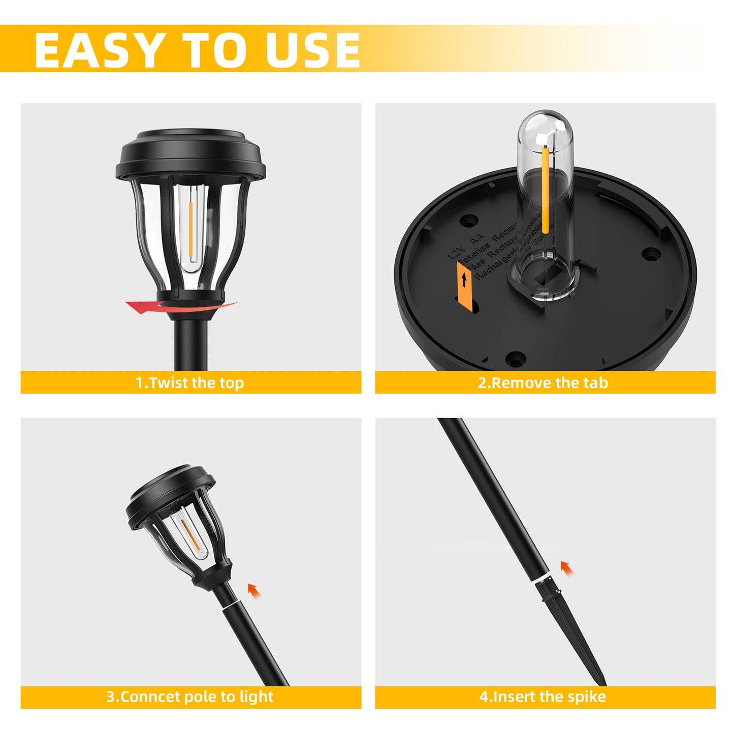 DERAYSION 12 Pack Solar Lights Outdoor, Solar Pathway Lights Auto On/Off Waterproof Garden Landscape Lighting for Path, Yard, Walkway, Driveway, Cold White