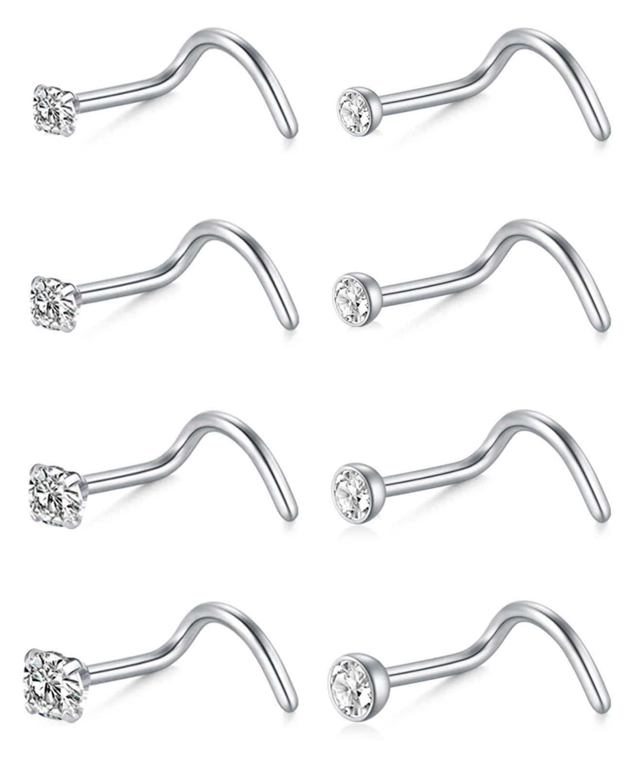 MODRSA Nose Studs 18 Gauge Nose Rings Studs Corkscrew Nose Rings Nose Ring Studs Nose Studs 18g Stainless Steel Nose Stud Screw