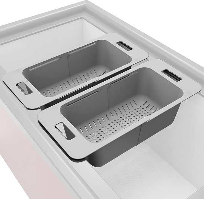 Yatmung Adjustable Freezer Baskets - Chest & Deep Freezer Organizer Bins - Expandable Storage Bins with Handle - Kitchen Organization Accessories - Gray, 2-PACK
