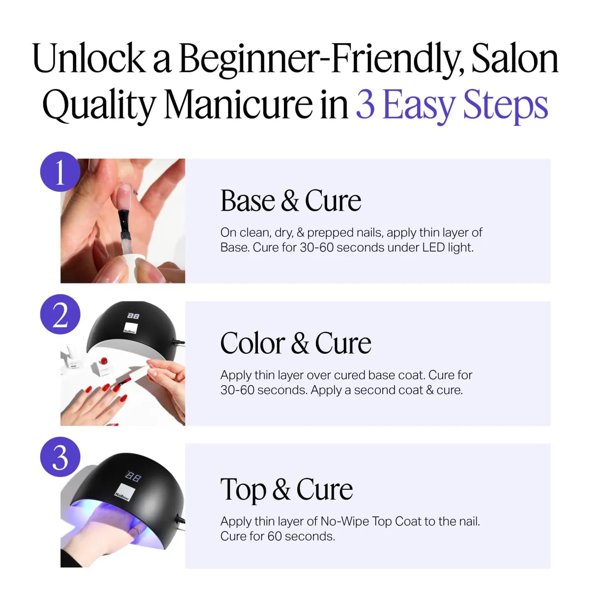 Nailboo Gel Nail Polish Kit with UV Lamp - 4 Forever Glaze Gel Polishes, Acetone Remover, Soak Bowl, Base Coat, 3 Nail Files, No