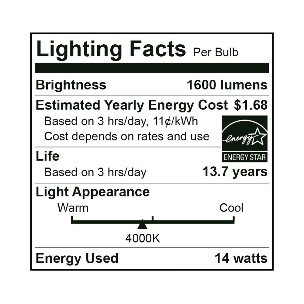 Euri Lighting Ea19 Led Bulb, 14W (100W Equivalent), 4000K Bright White, Gu24 Base, Damp Rated, Energy Star, 3Yr Warranty