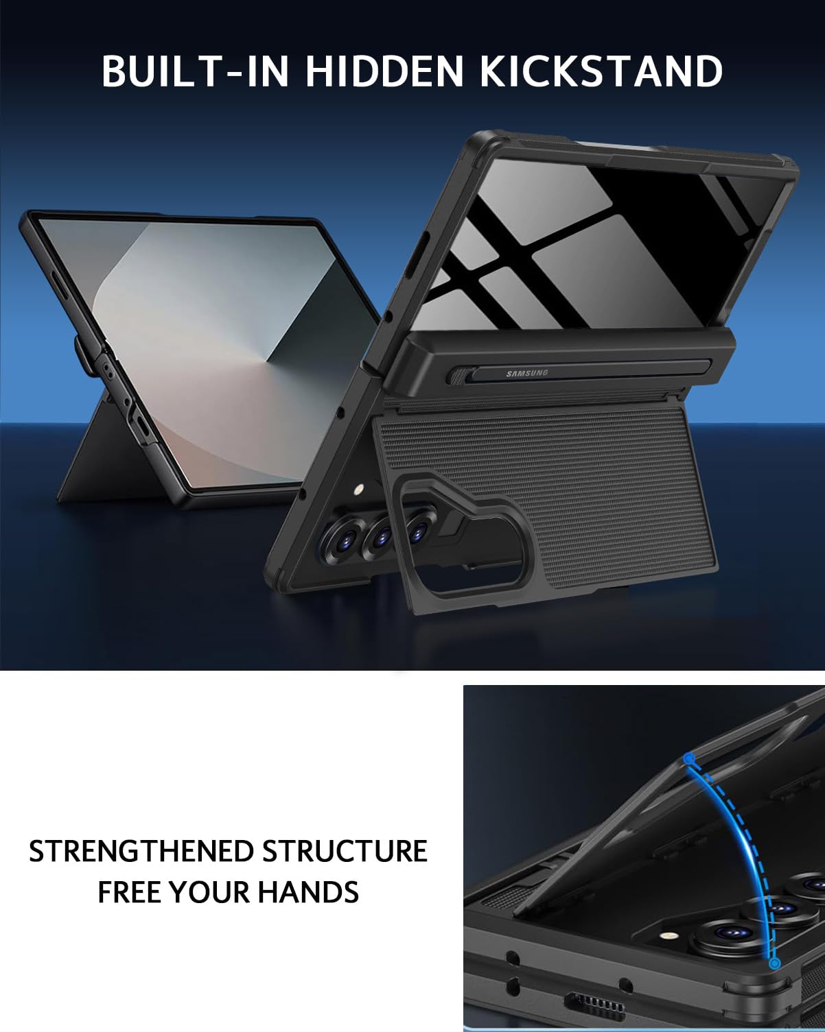 Ninki For Samsung Galaxy Z Fold 7 Case With S Pen Holder & Stylus And Invisible Kickstand,Built In Privacy Screen Protector And