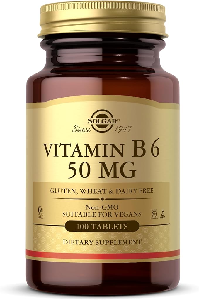 SOLGAR Vitamin B6 50 mg - 100 Tablets - Non-GMO, Vegan, Gluten Free, Dairy Free, Kosher, Halal - 100 Servings
