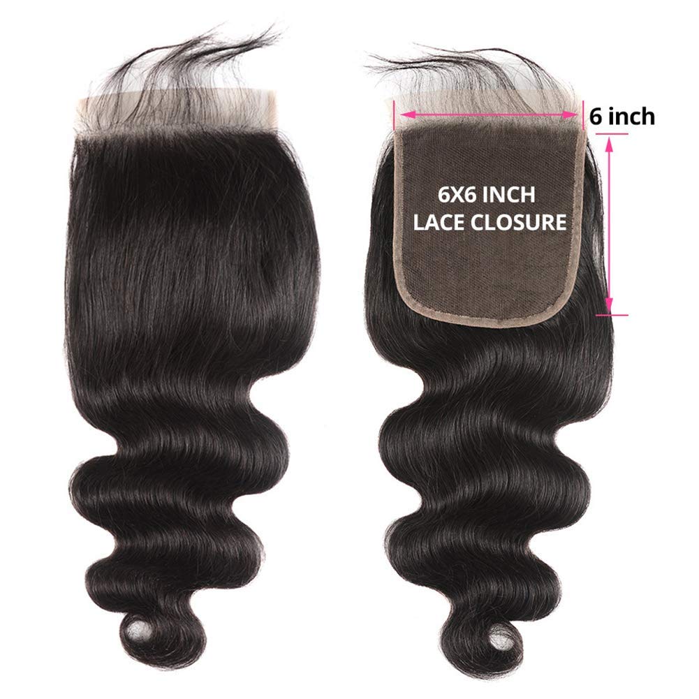 6X6 Closure Human Hair Pre Plucked Closure Body Wave 6 By 6 Free Part With Baby Hair Unprocessed 100% Human Hair Swiss Lace 130%