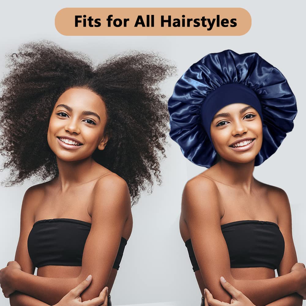 3PCS Extra Large Satin Bonnets for Sleeping, Hair Bonnets for Black Women Braids Curly Hair, F