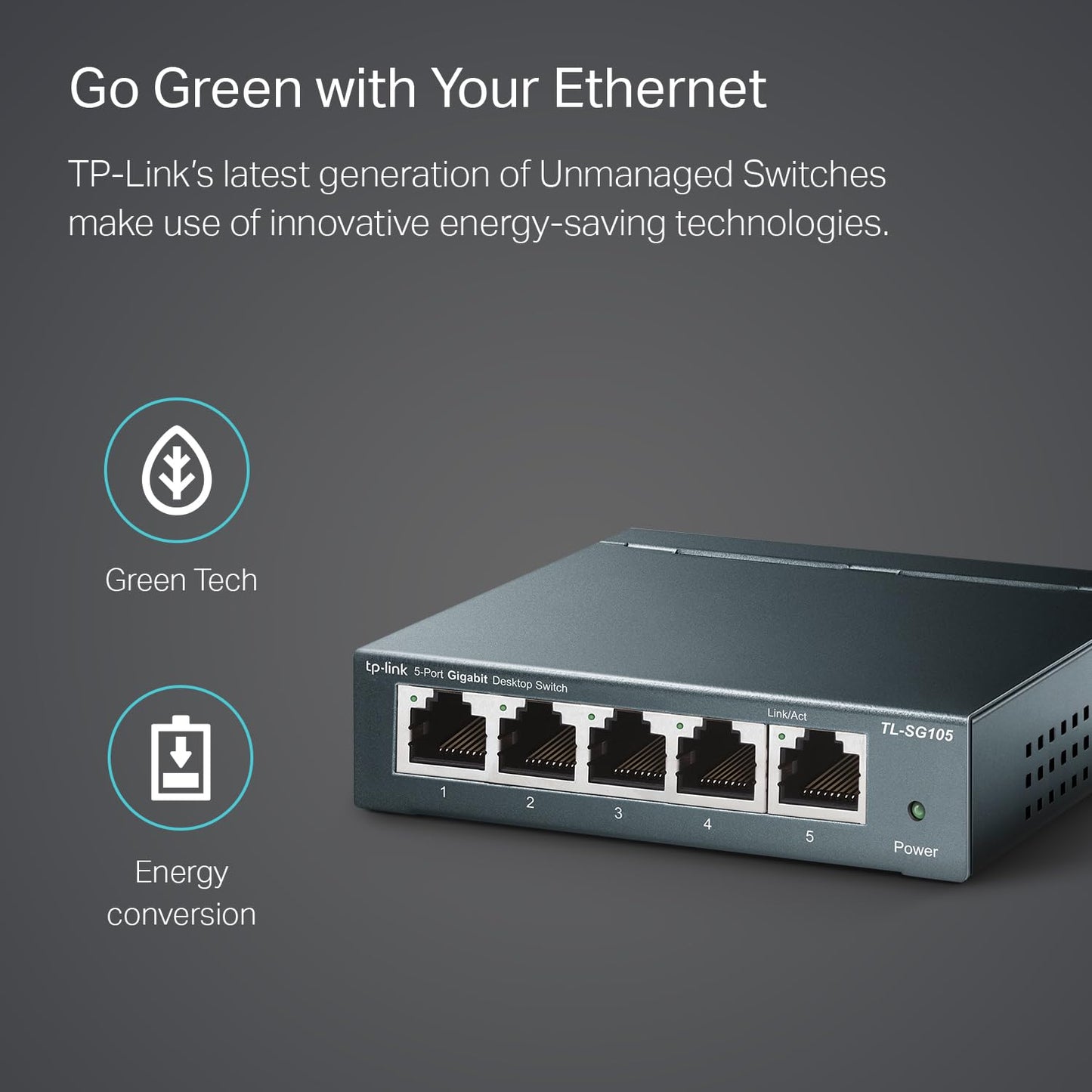 TP-Link TL-SG105, 5 Port Gigabit Unmanaged Ethernet Switch, Network Hub, Ethernet Splitter, Plug & Play, Fanless Metal Design, Shielded Ports, Traffic Optimization