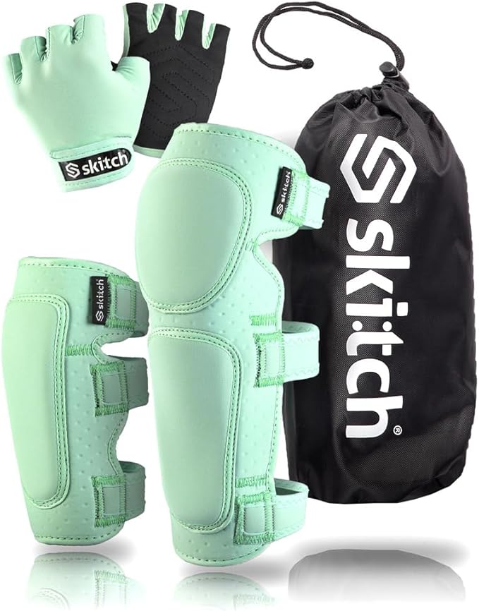 SKITCH Skateboard Protective Safety Gear Set for Kids and Teens | Premium Lycra Sport Knee Pads + Elbow Pads + Wrist Guard...