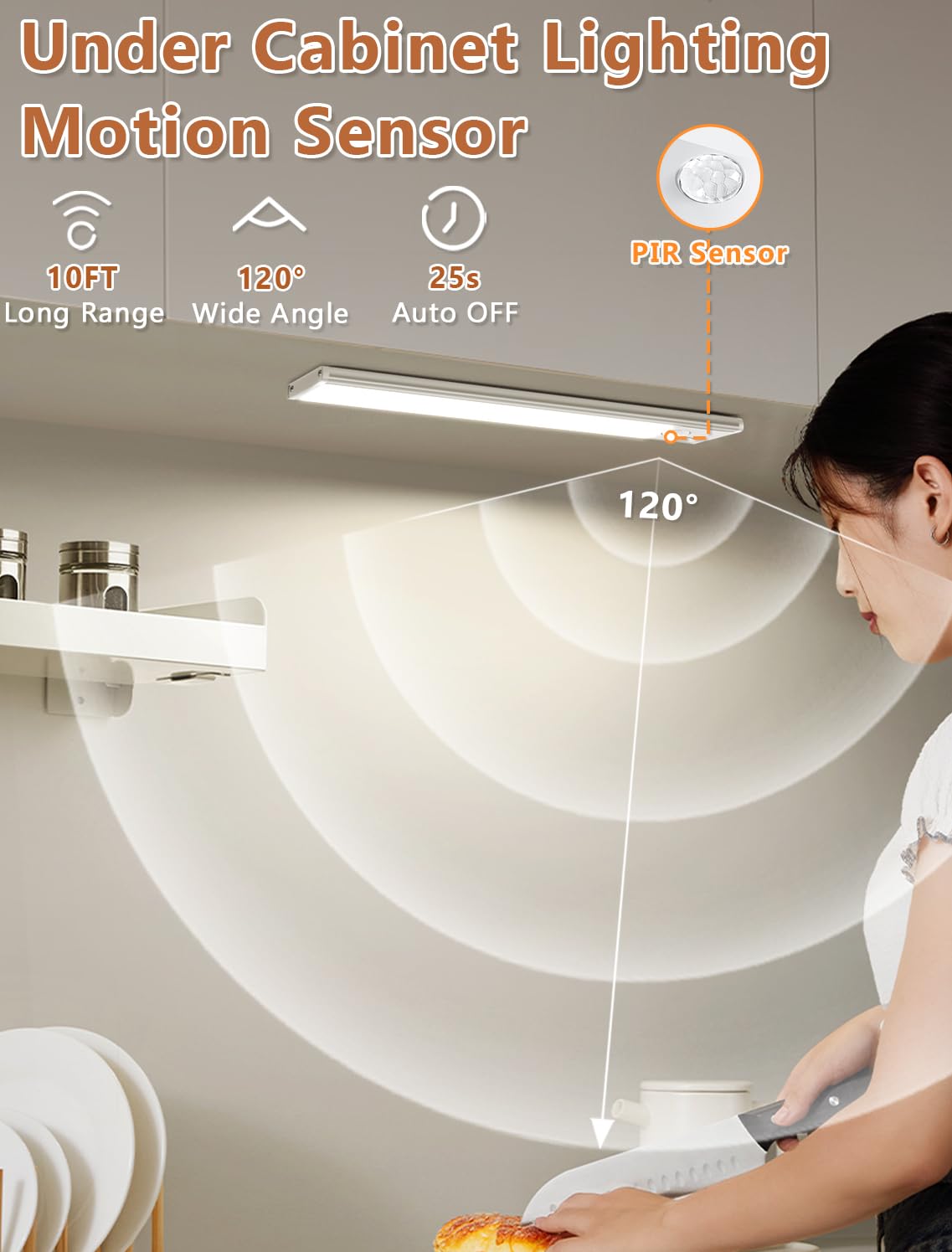 Vozuji Under Cabinet Rechargeable Lighting: Motion Sensor Dimmable Lights Indoor - Battery Operated Lights - Wireless Activated Closet Light Magnetic Led Light For Kitchen Home Bathroom Counter Shelf