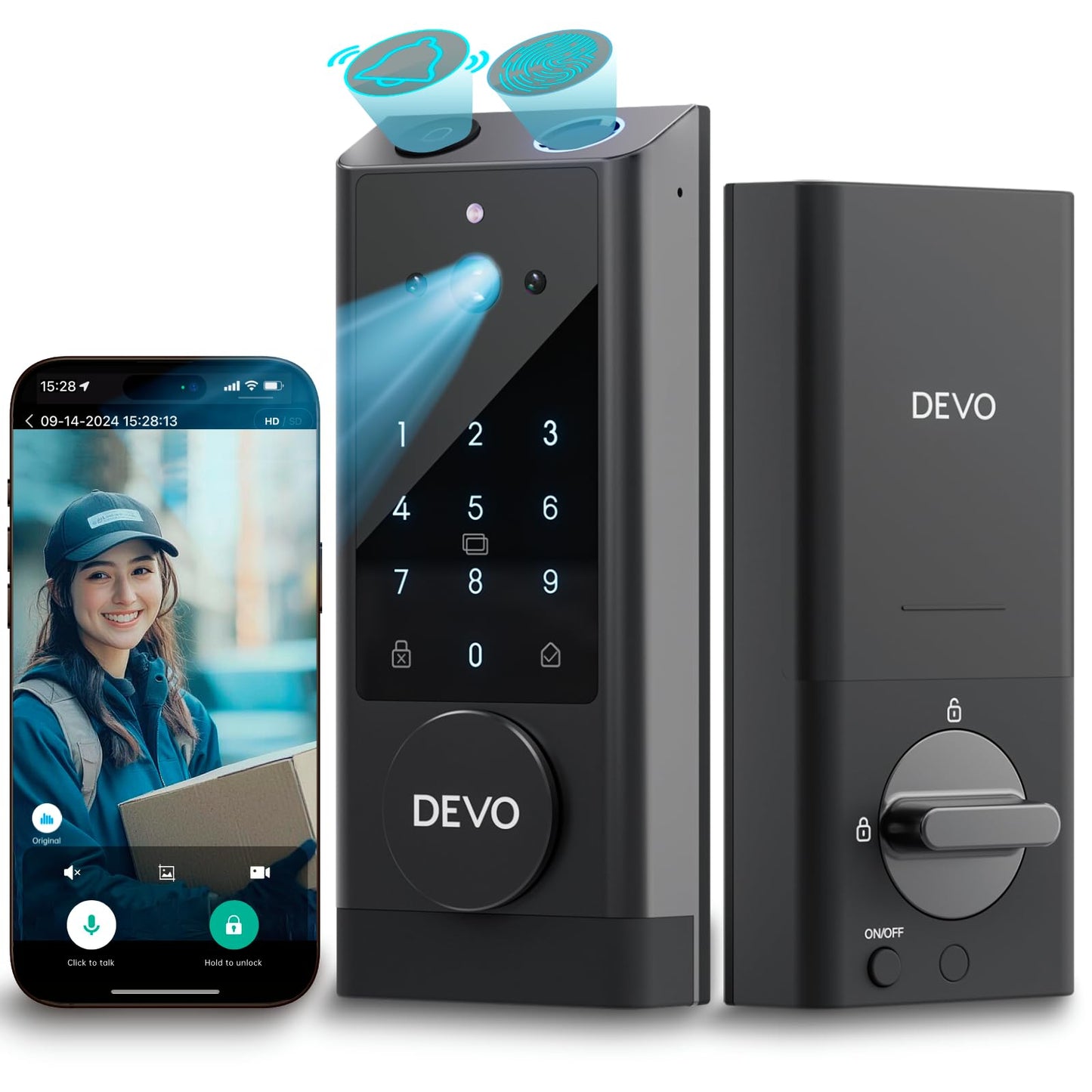 Devo G1 Video Smart Lock with Camera&Doorbell,App Remote Door Lock 6-in-1 Keyless Entry,Fingerprint ID,Auto Locks,Built-in Wi-Fi Smart Deadbolt for Front Door,Easy Install,Waterproof,BHMA Grade 3