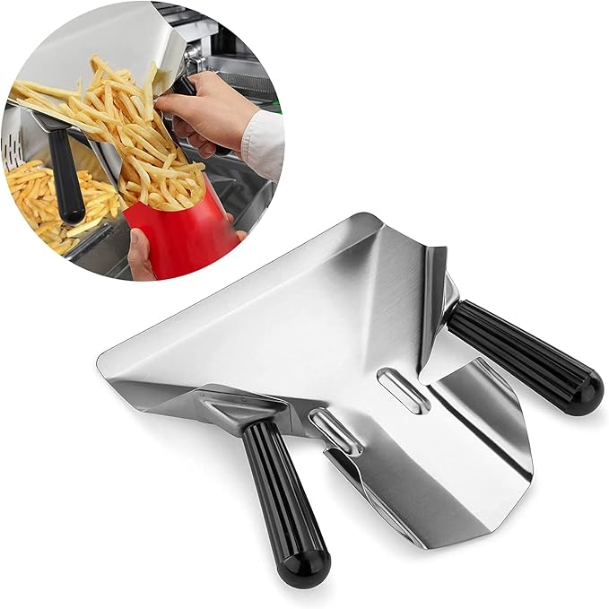Stainless Steel Dual Handle French Fry Bagger Scoop Chip Popcorn Bagger Ice Candy Snacks Desserts Scooper with Removable Right Handle