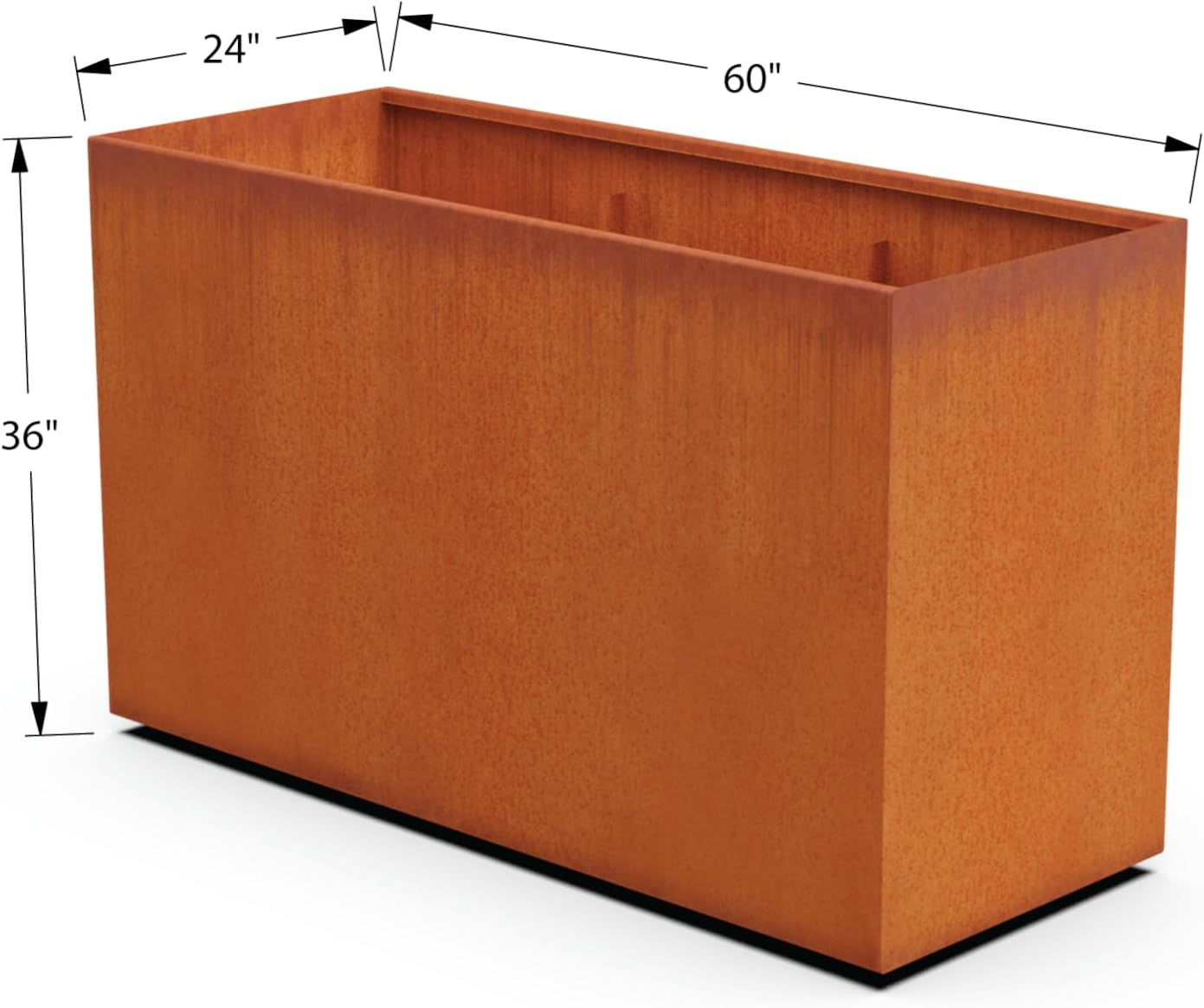 Large Rectangular Planters for Outdoor Plants - 60x24x36 Corten Steel Planter Box for Patios & Commercial Landscaping | Extra Large Metal Planter, Made in USA