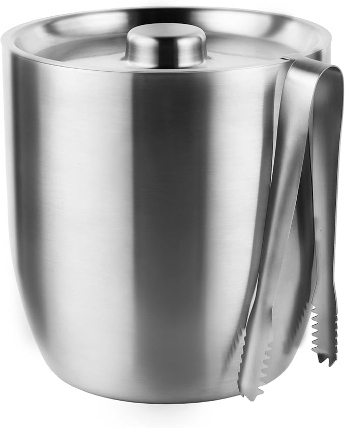 Tiken 3L Double-Wall Vacuum Insulated Ice Bucket with Lid & Tong Stainless Steel Champagne Buckets for Cocktail Bar, Parti...