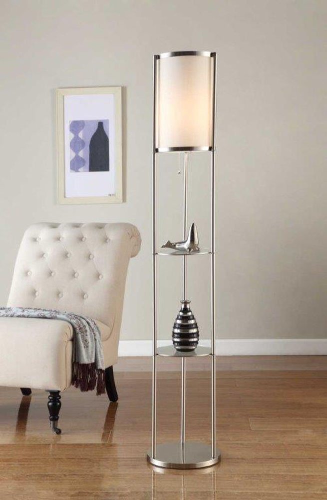 Artiva Usa Glass Display Shelf Floor Lamp, Brushed Steel, Model A21040Fln