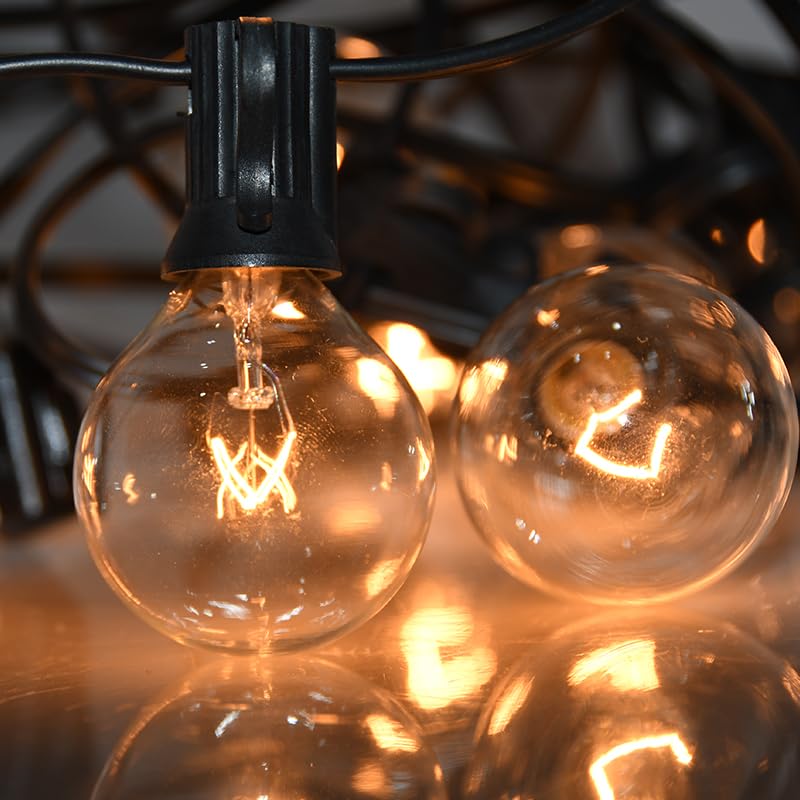 SUNSGNE Outdoor Globe String Lights, 50ft, 53 Bulbs, Black, Connectable, Commercial Hanging Lights for Patio, Christmas, Wedding Decor