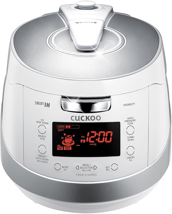CUCKOO CRP-HS0657FW 6-Cup (Uncooked) 12-Cup (Cooked) Induction Heating Pressure Rice Cooker with Nonstick Inner Pot & 16 Menu Modes (White/Silver, Made in Korea)