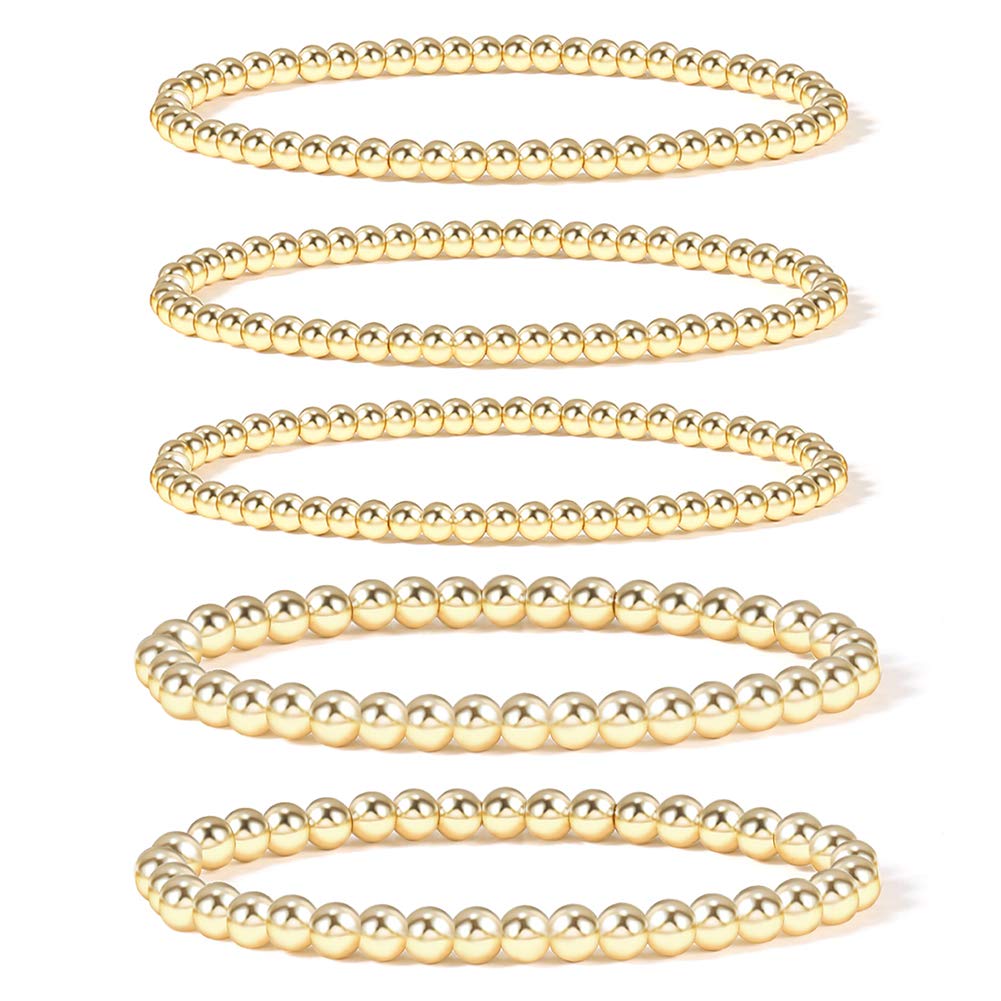 Badu Gold Bead Bracelet for Women 14K Gold Plated Bead Ball Bracelet Stretchable Elastic Hypoallergenic Bohemian Stackable Brace