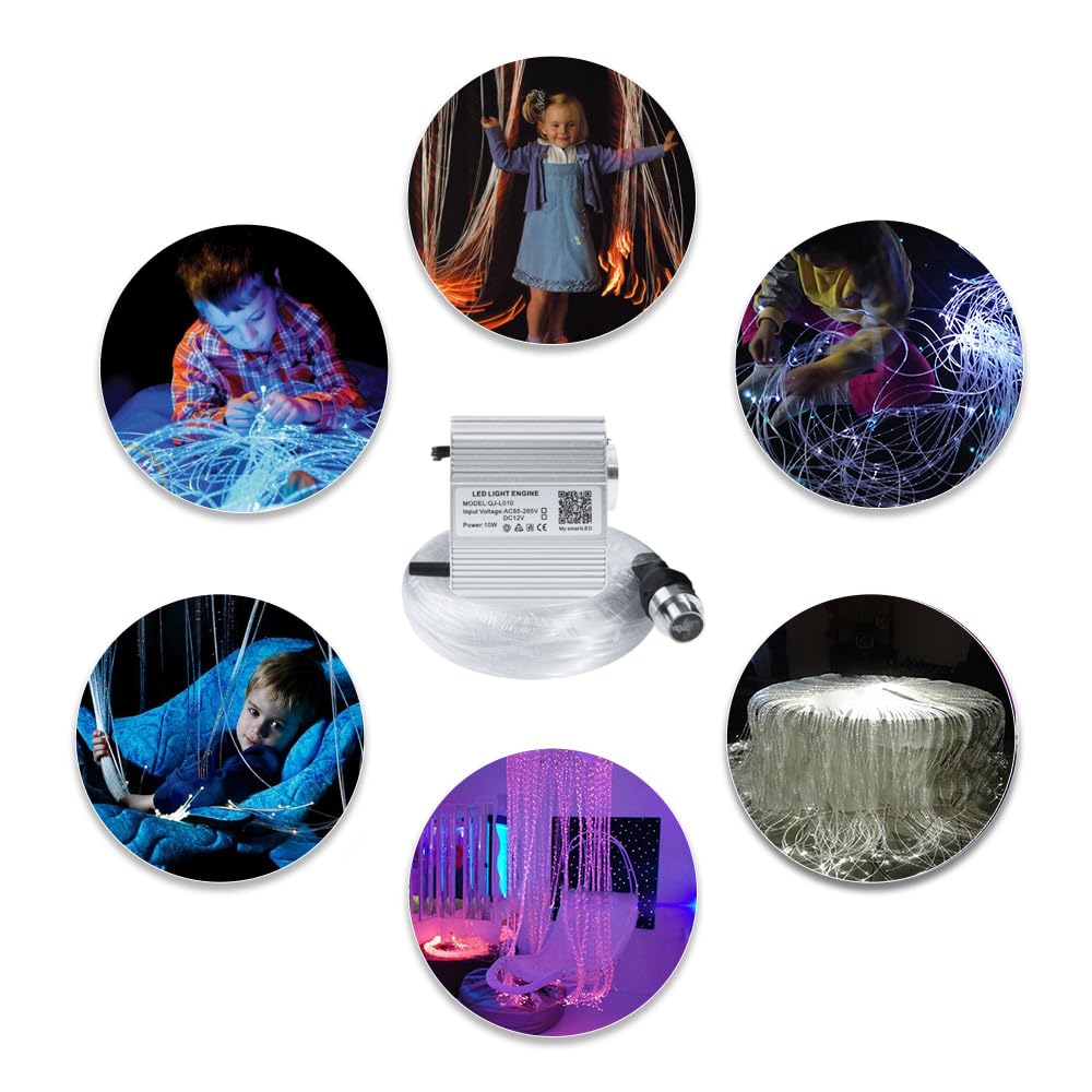 AKEPO Fiber Optic Sensory Lights for Autism Sensory Room for Kids, 10W RGBW Twinkle+Music Response+Bluetooth App Control Fiber Optic Light Engine with (3x0.75mm) Flash Point Cable 50pcs of 6.5ft/2m