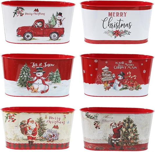 6 PCS Christmas Metal Buckets Christmas Decorations Ice Buckets Metal Planter Pots, Galvanized Pails for Candy Treats Drin...