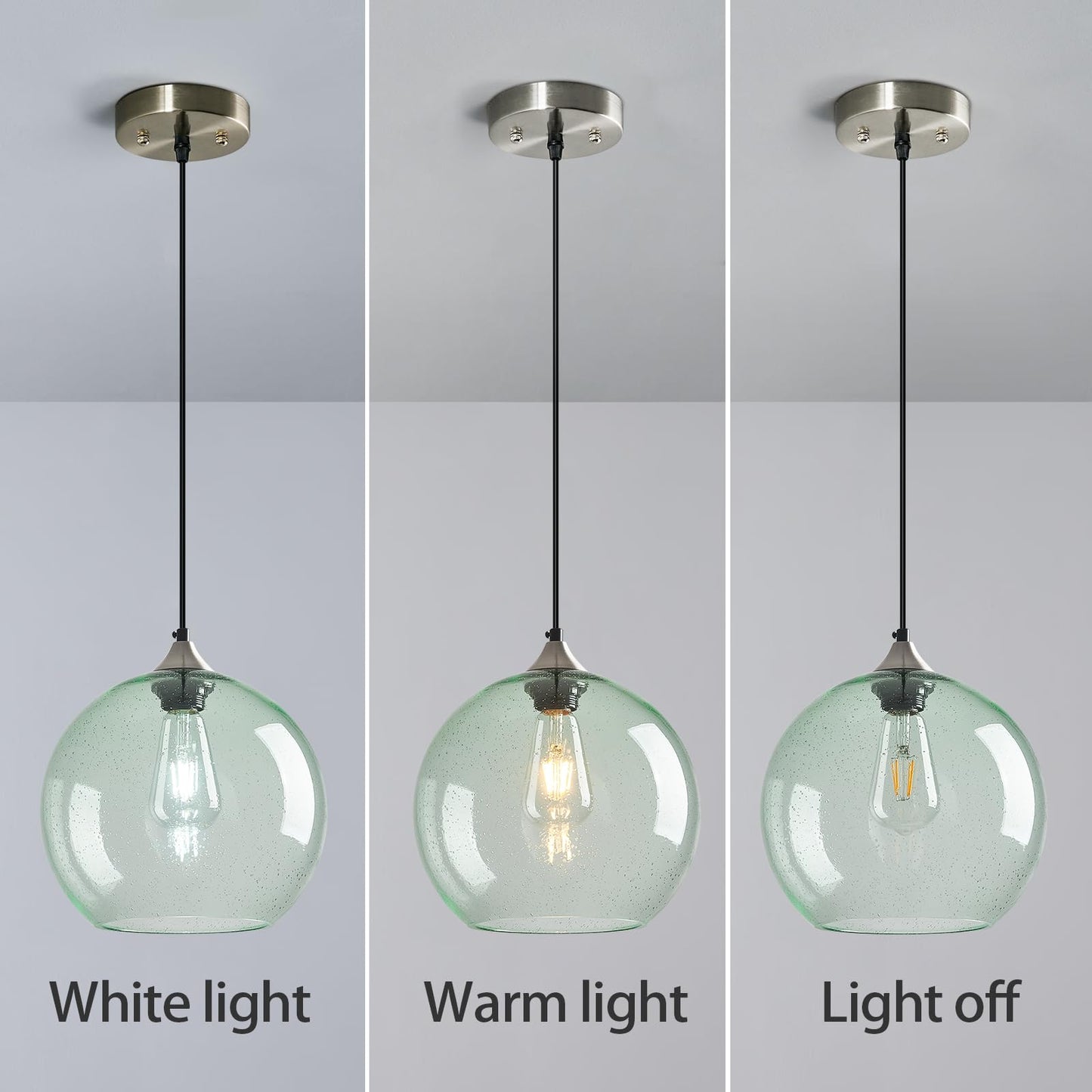 Lbsqj Light Green Glass Pendant Lights Kitchen Island Globe Pendant Light Fixtures Modern Pendant Lighting For Bedroom Living Dining Room Light Fixture (9.84 In  1 Pack)