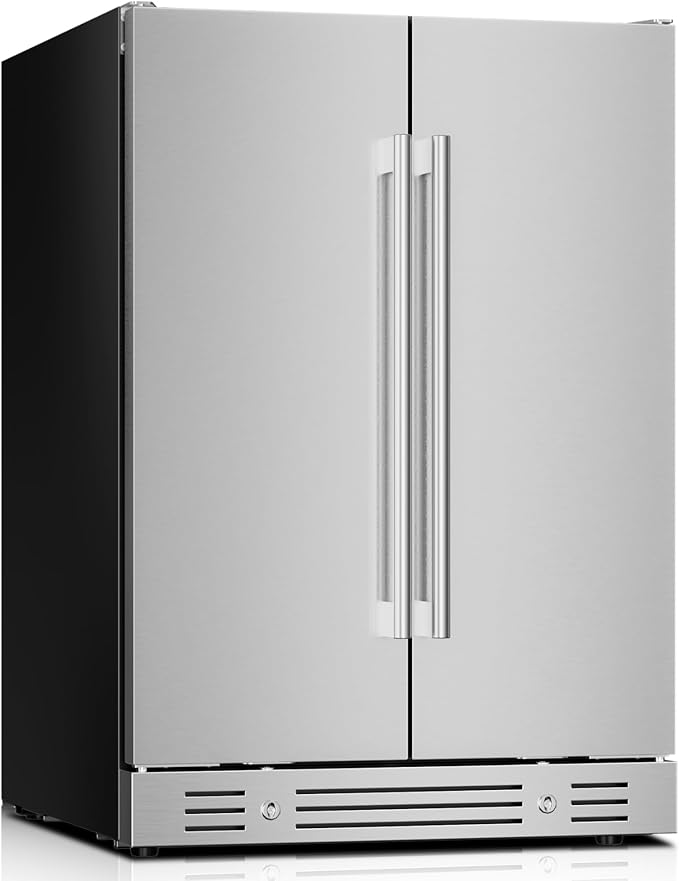 Yeego 24 Inch Wine and Beverage Cooler - 34-65°F Dual Zone, Holds 60 Cans & 20 Bottles, Stainless Steel Door with Lock for Built-in/Undercounter Installation in Kitchen, Patio, Bar & Outdoor Use