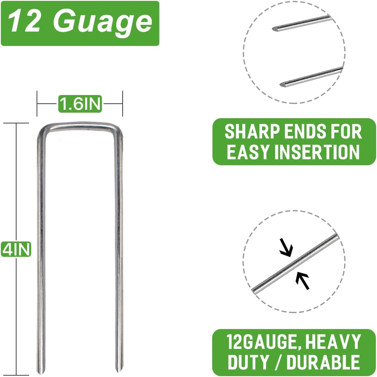 Landscape Staples 4 Inch 300 Pack Garden Stakes, Heavy Duty Galvanized Garden Staples for Fences, Lawns, Weed Barriers and Landscape Fabrics, Netting, Irrigation Hose (300)