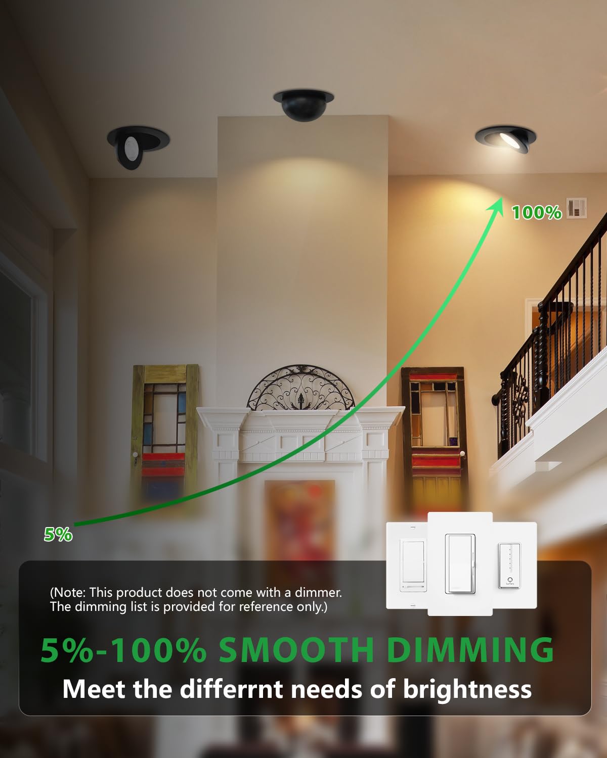 Zouzai 6 Inch 5Cct Gimbal Black Led Recessed Lights  360+90 Adjustable Directional Recessed Lighting  2700K-5000K Dimmable Retrofit Eyeball Can Lights With Jbox  Etl&Energy Star(Black 12 Pack)