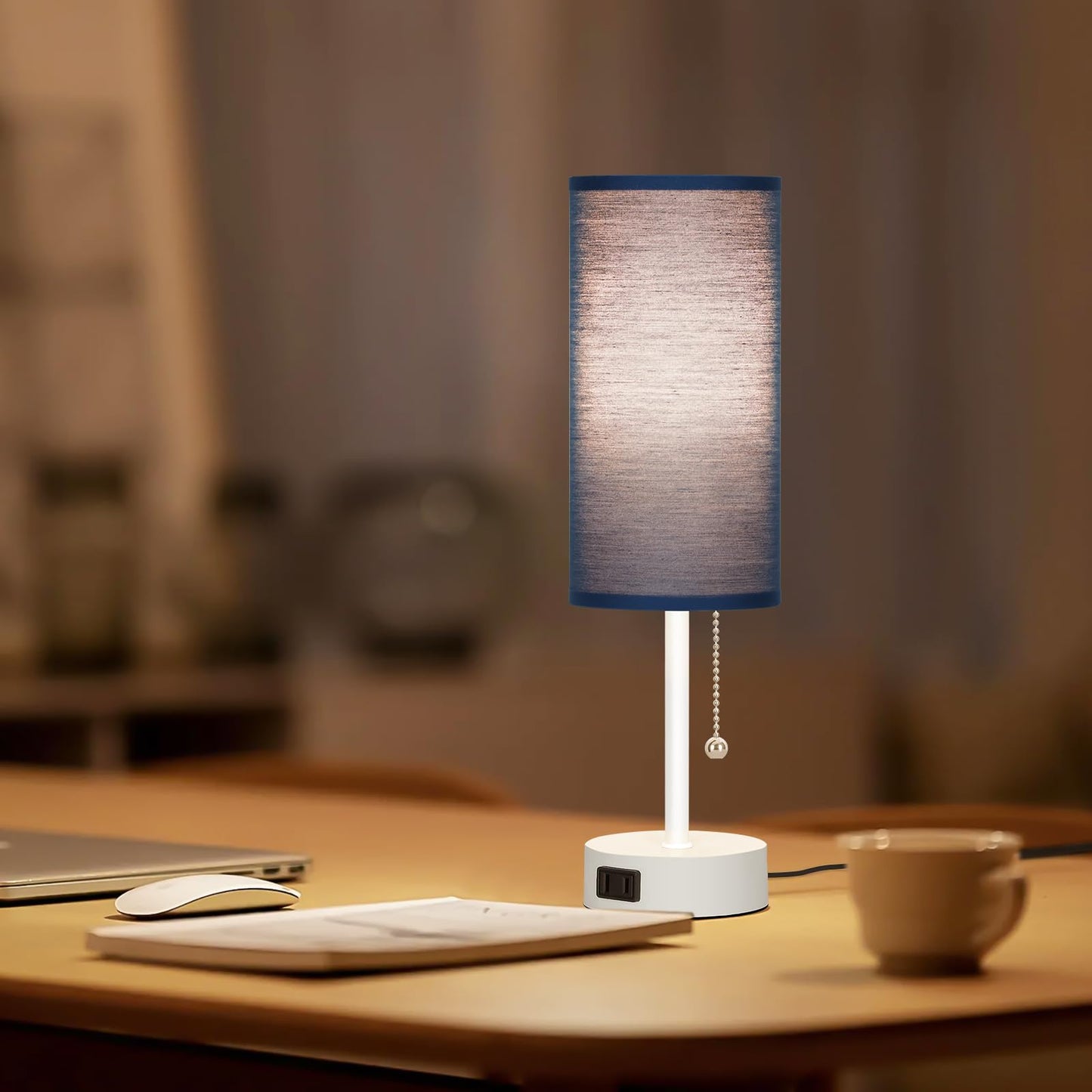 Dott Arts Table Lamp For Bedroom  3-Color Bedside Lamps With Pull Chain  Bedroom Table Lamps For Nightstand Ac Outlet Small Lamp For Living Room  Bulb Included Blue