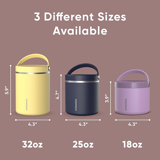 Hydrapeak 25oz Stainless Steel Vacuum Insulated Food Jar for Hot Food and Cold Food, Wide Mouth Leak-Proof Soup Jar for Adults, 10 Hours Hot and 16 Hours Cold (Rosewood)