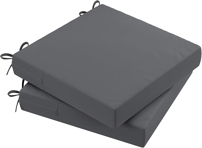 AAAAAcessories Outdoor Seat Cushions for Chairs, Waterproof, Fade-Resistant Patio Furniture Replacement Cushions, 19" x 19" x 3", Set of 2, Dark Gray